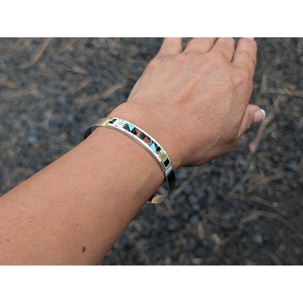 Native American Sterling Silver Bracelet Zuni Jewelry Signed sz 7*